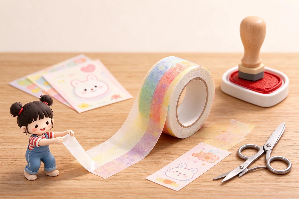 文創商品主題主視覺，以3D微縮黏土風格呈現Stationery Goods相關文具，含此分類代表性書寫工具與紙張，乾淨明亮的白話圖鑑風格
